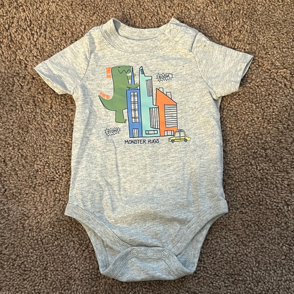 Garanimals Gray and Green Bodysuit with Cartoon Skyscrapers